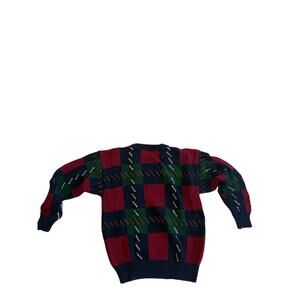 St Johns Bay Sweater Men XL Blue Red Green Chunky Knit Cosby Fisherman Grandpa